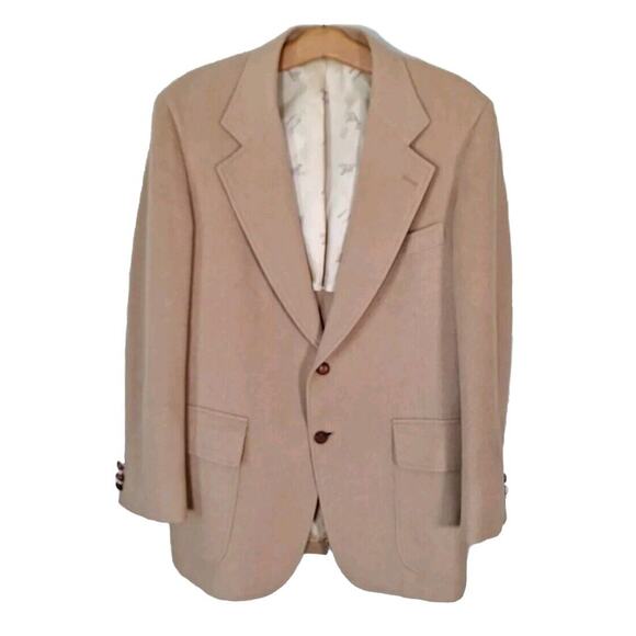 Vintage 70s Camel Tan 2 Button Sport Coat Blazer Jacket Men 41 R Neutral Retro - Picture 1 of 10